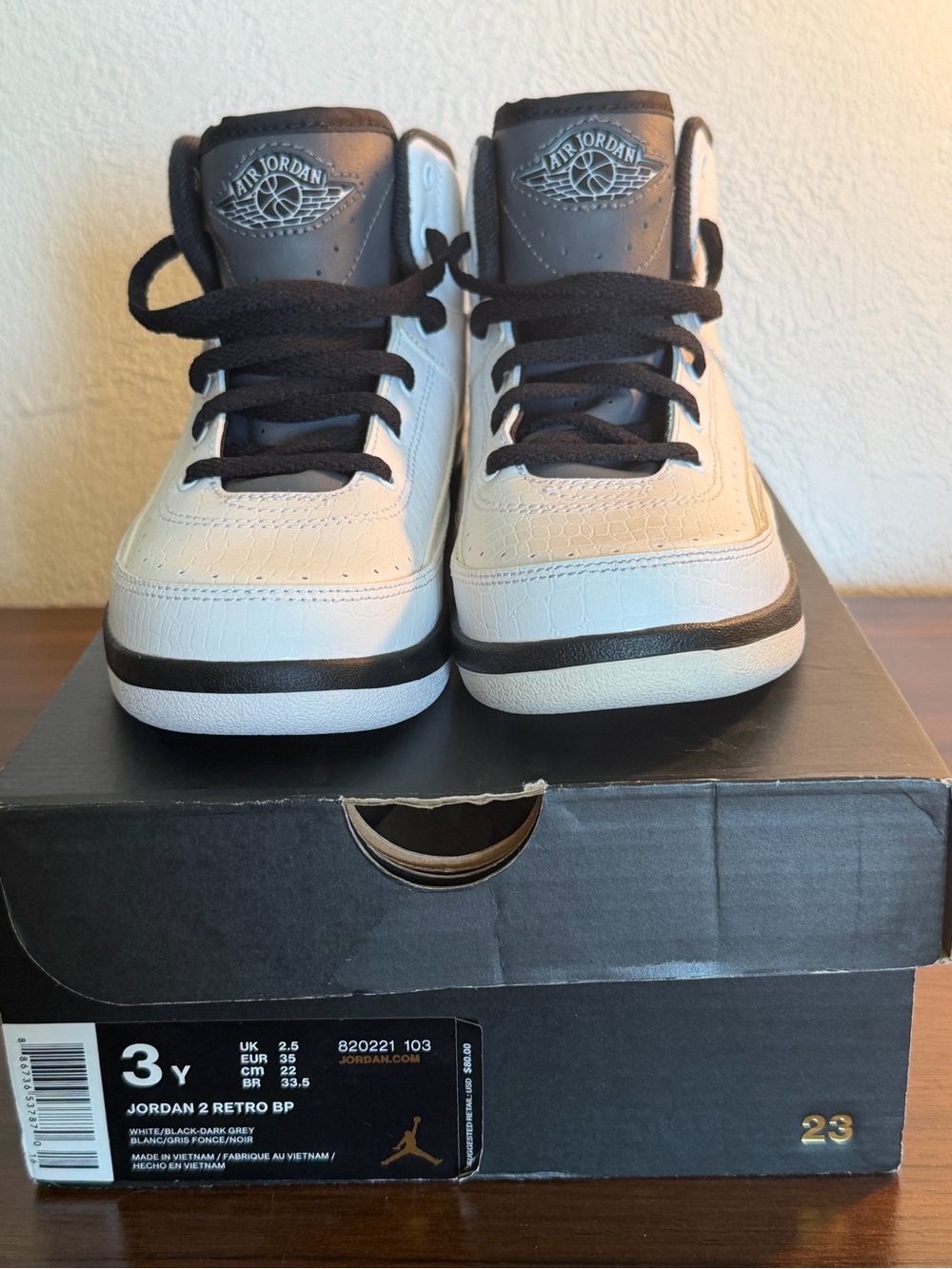 Jordan Kids White and Black Retro High-Top Sneakers